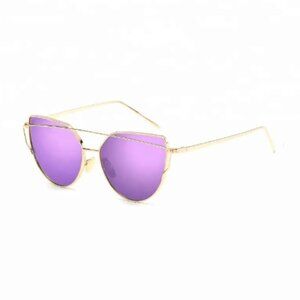 Cat Eye‎ Sunglasses Womens Purple Lenses Gold Frames Shades Trendy